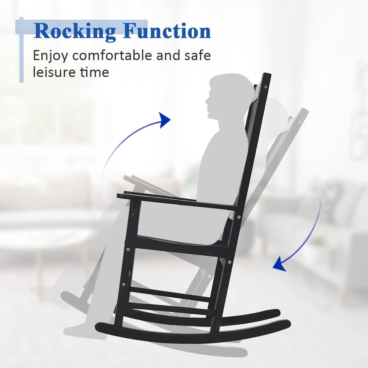 Tangkula Acacia Wood Porch Rocking Chair Set, Wooden Rocking Chair Rocker with High Back & Armrest for Indoor Outdoor Use, Patio Rocker for Garden Lawn Balcony Backyard Poolside (2, Black)