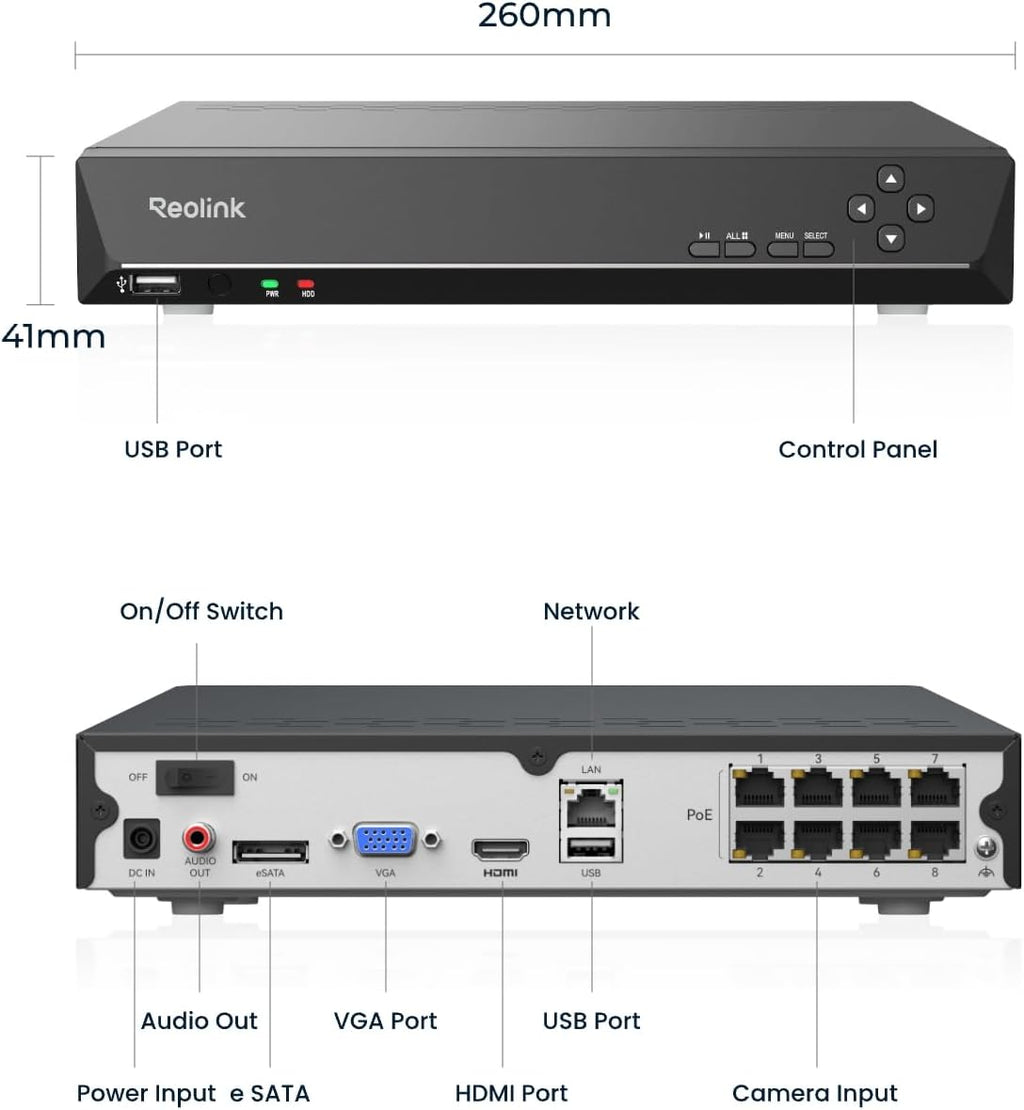 REOLINK 8CH Network Video Recorder for Home Security Camera System, 24/7 Recording(HDD Not Included), Only Work with 16MP/12MP/4K/8MP/5MP/4MP REOLINK PoE IP Camera, RLN8-410