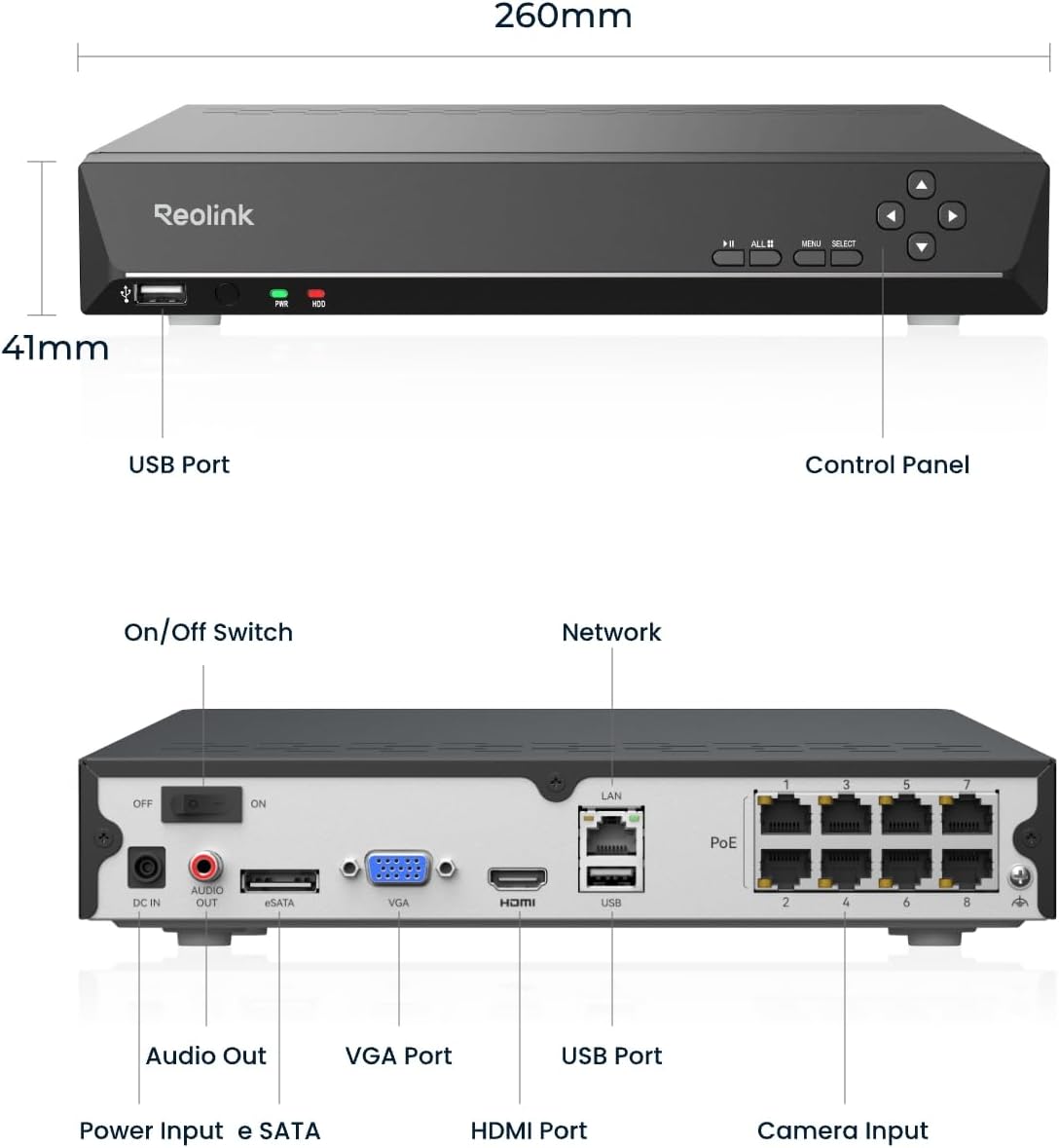 REOLINK 8CH Network Video Recorder for Home Security Camera System, 24/7 Recording(HDD Not Included), Only Work with 16MP/12MP/4K/8MP/5MP/4MP REOLINK PoE IP Camera, RLN8-410