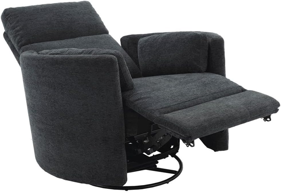 Pemberly Row Polyester Fabric Power Swivel Glider Recliner in Black with USB Charging Ports and 2 Comfort Pillows for Living Room