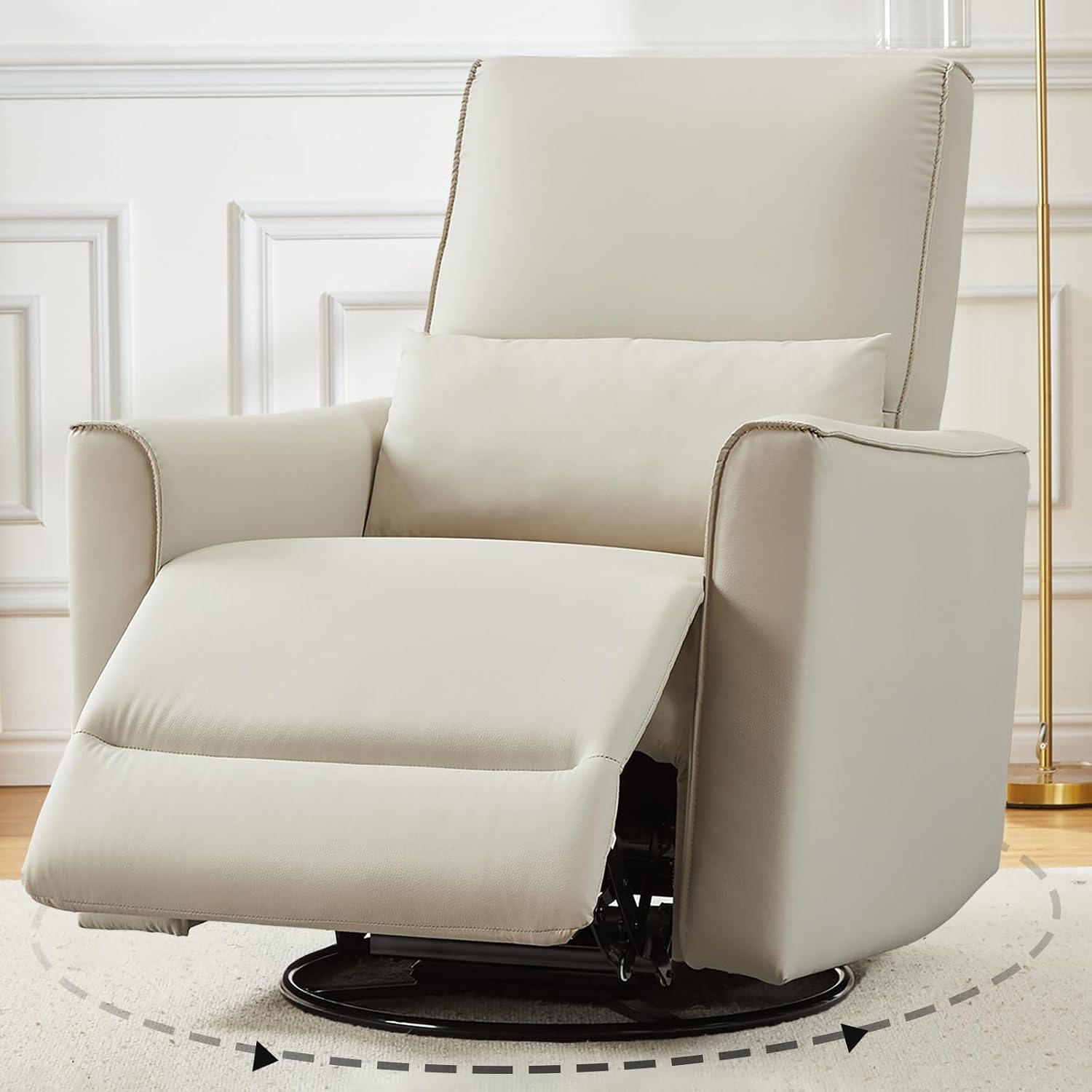 GAOMON Swivel Rocking Recliner Chair, Manual Leather Recliner Glider with Lumbar Support & Padded Armrest, Comfortable Rocker Nursery Single Sofa for Living Room and Bedroom (White)
