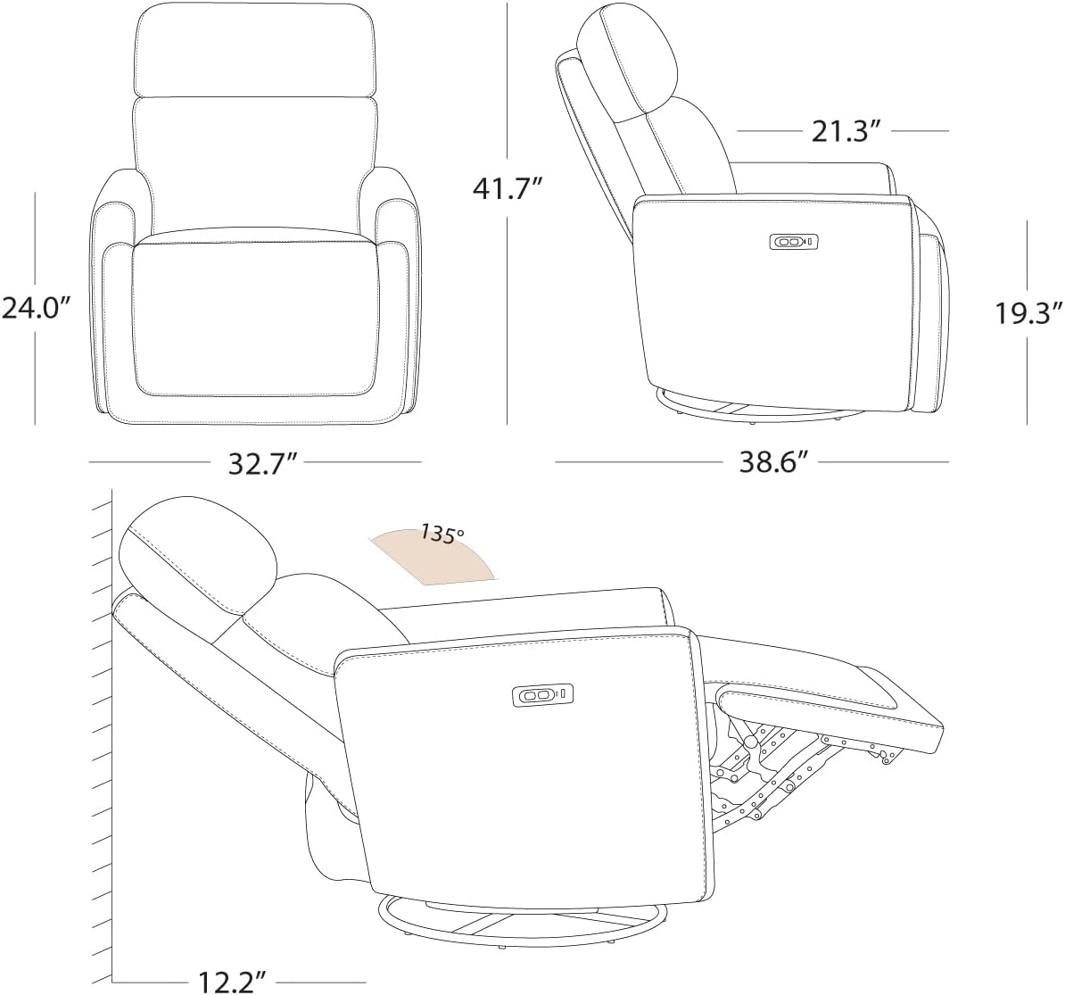 CHITA Power Recliner Chair Swivel Glider with Adjustable Power Headrest, FSC Certified Electronic Modern Nursery Rocking Chair with USB and Type-C Ports, Ivory