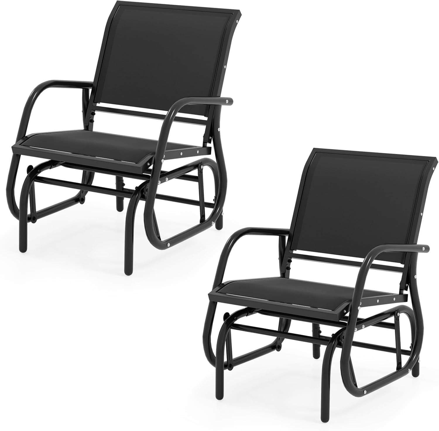Tangkula Swing Glider Chair, Ergonomic Rocking Chair with Comfortable Fabric, Iron Frame, 4 Non-Slip Foot Pads, Outdoor Patio Glider Rocker Chair for Living Room, Garden, Backyard (2, Black)