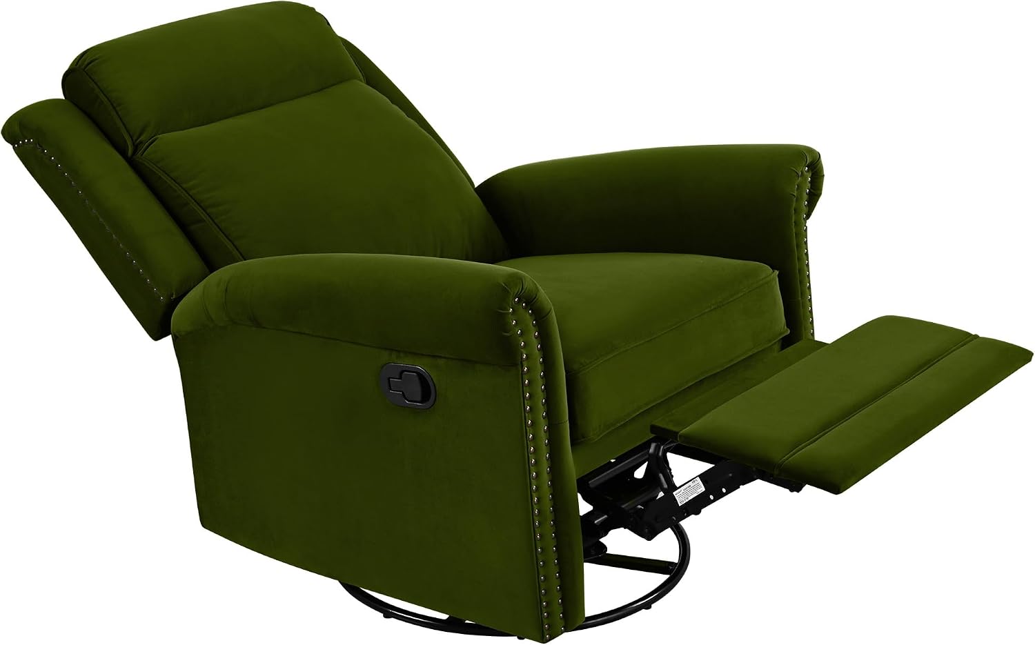 JIVOIT 360° Swivel Recliner Chair with Adjustable Backrest, Manual Rocking Recliner Home Theater Manual Recliner Chair with Metal Base and Velvet Fabric for Living Room (Green, 2)