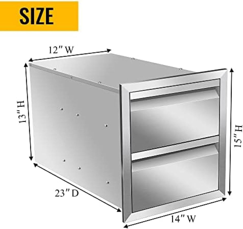 Outdoor Kitchen Drawer Stainless Steel BBQ Triple Drawer Flush Mount for Outdoor Kitchen Island,-14W X 15H X 23D Inch