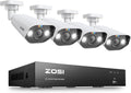 ZOSI 8-Channel 4K PoE Surveillance Camera System with 4 x 8MP Outdoor Security Bullet Cameras, Night Vision, Motion Detection, Remote Access, IP66 Waterproof, HDD Not Included
