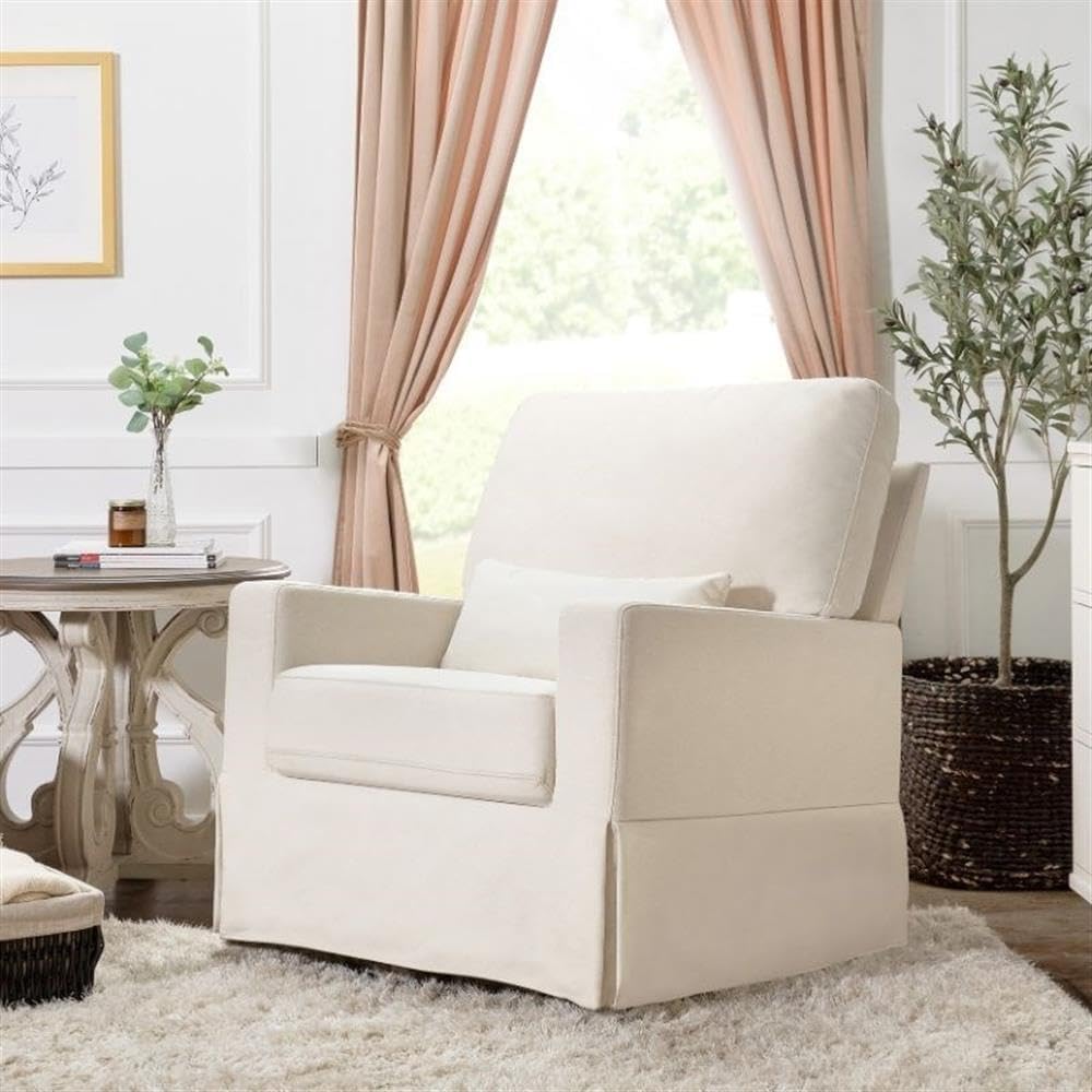 Namesake Crawford Pillowback Comfort Swivel Glider in Performance Cream Eco-Weave, Water Repellent & Stain Resistant, Greenguard Gold & CertiPUR-US Certified
