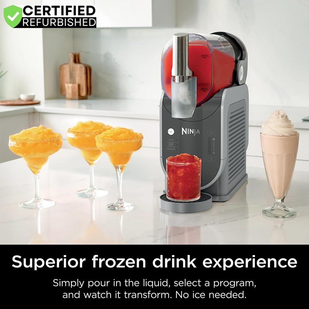 Ninja FS300 SLUSHi 72oz. Frozen Drink & Slushie Machine (Renewed) Bundle with Deco Essentials Collapsable Water Bottle BPA Free 24oz Gray/Stainless and 1 YR CPS Enhanced Protection Pack