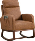 Nursery Rocking Chair, Upholstered Glider Rocker with High Back & Side Pocket, Comfy Nursing Chair for Breastfeeding, Padded Nursery Armchair for Baby Room, Bedroom & Living Room, Vintage Brown