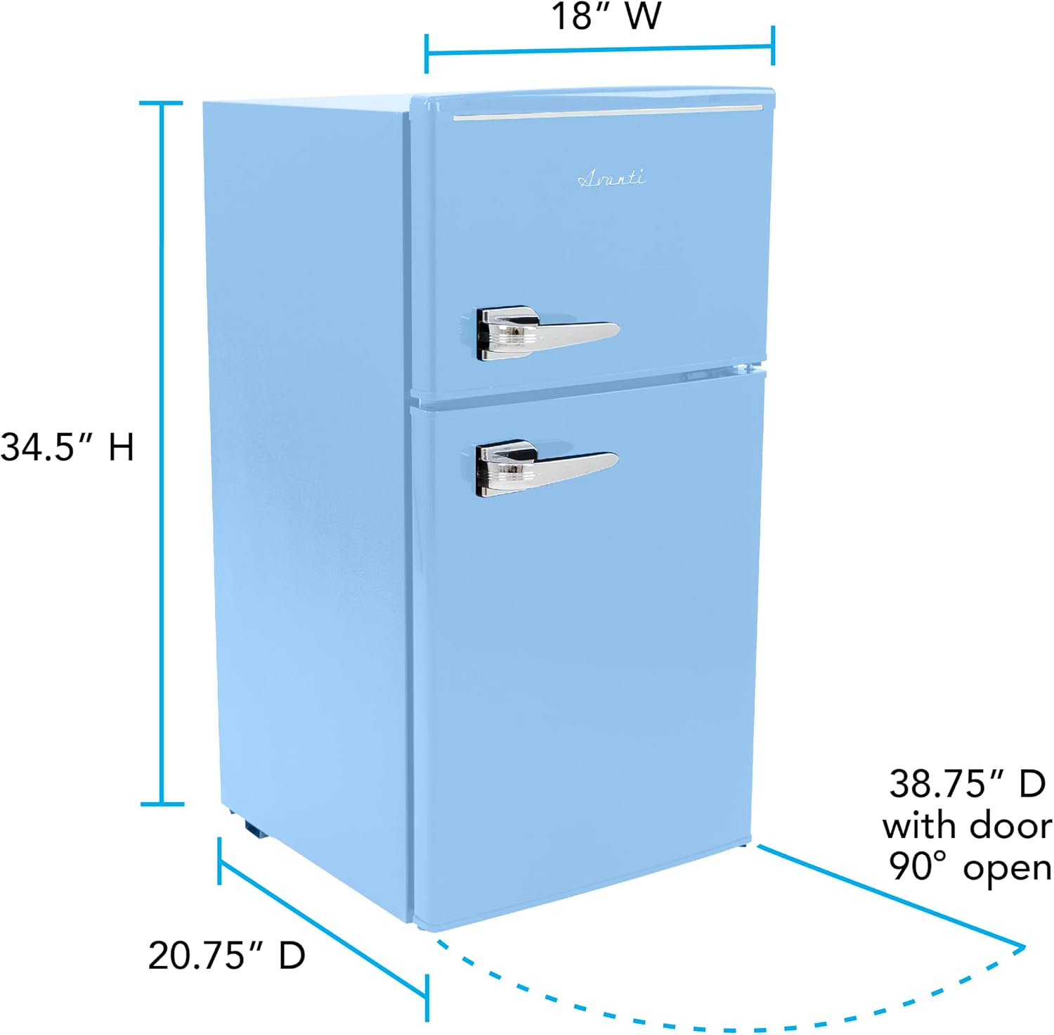 Avanti Mini Fridge with Freezer Retro Design Compact Refrigerator for Home Office or Dorm, Features Dual Doors Removable Shelves Manual Defrost and Mechanical Adjustable Temp Control, 3.1-Cu.Ft, Blue