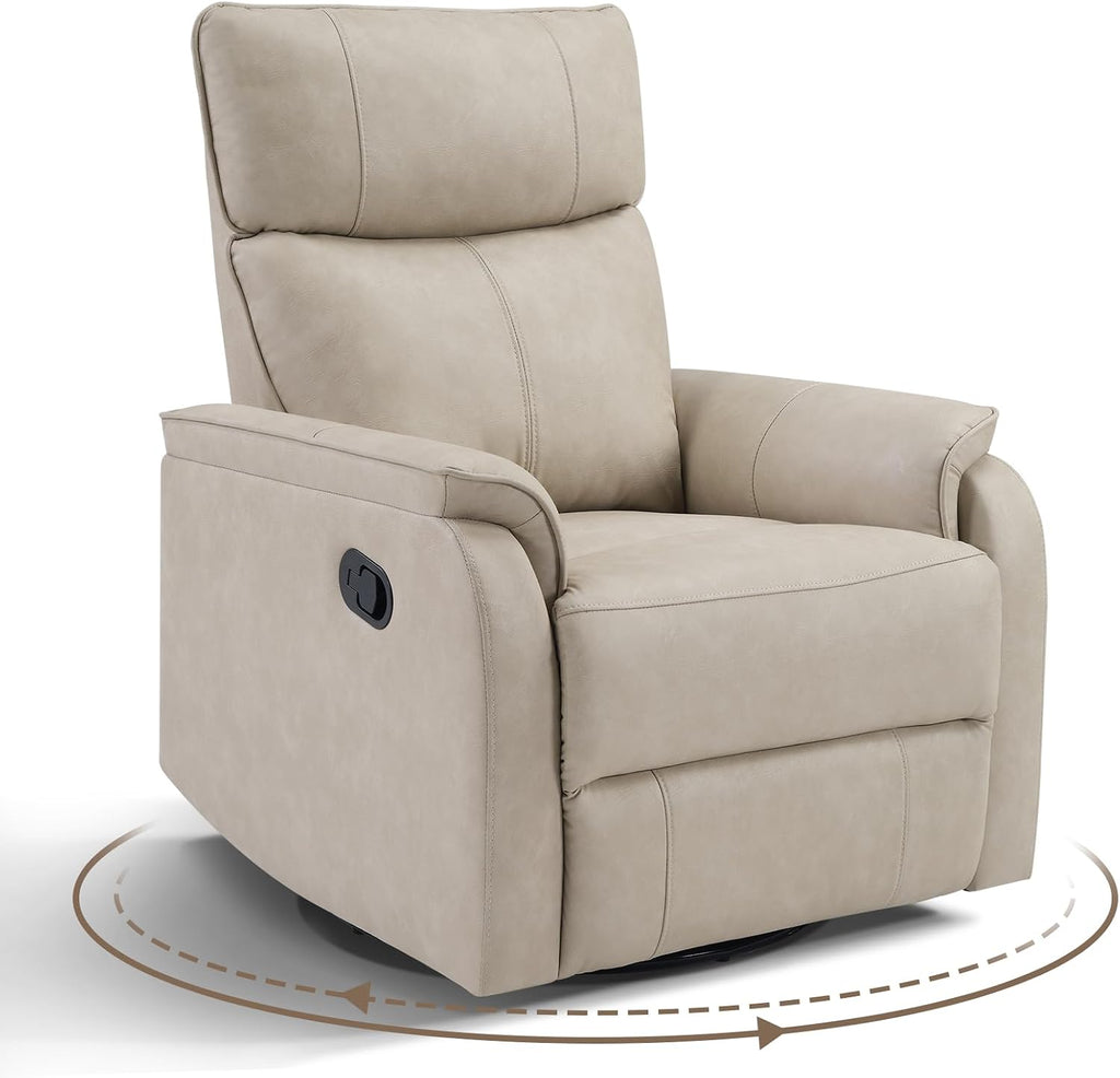 HAOMARKETS Swivel Rocker Recliner Chair, Manual Faux Leather Glider Rocking Recliners for Adults, 360° Swivel Nursery Reclining Sofa with Padded Backrest for Living Room, Beige