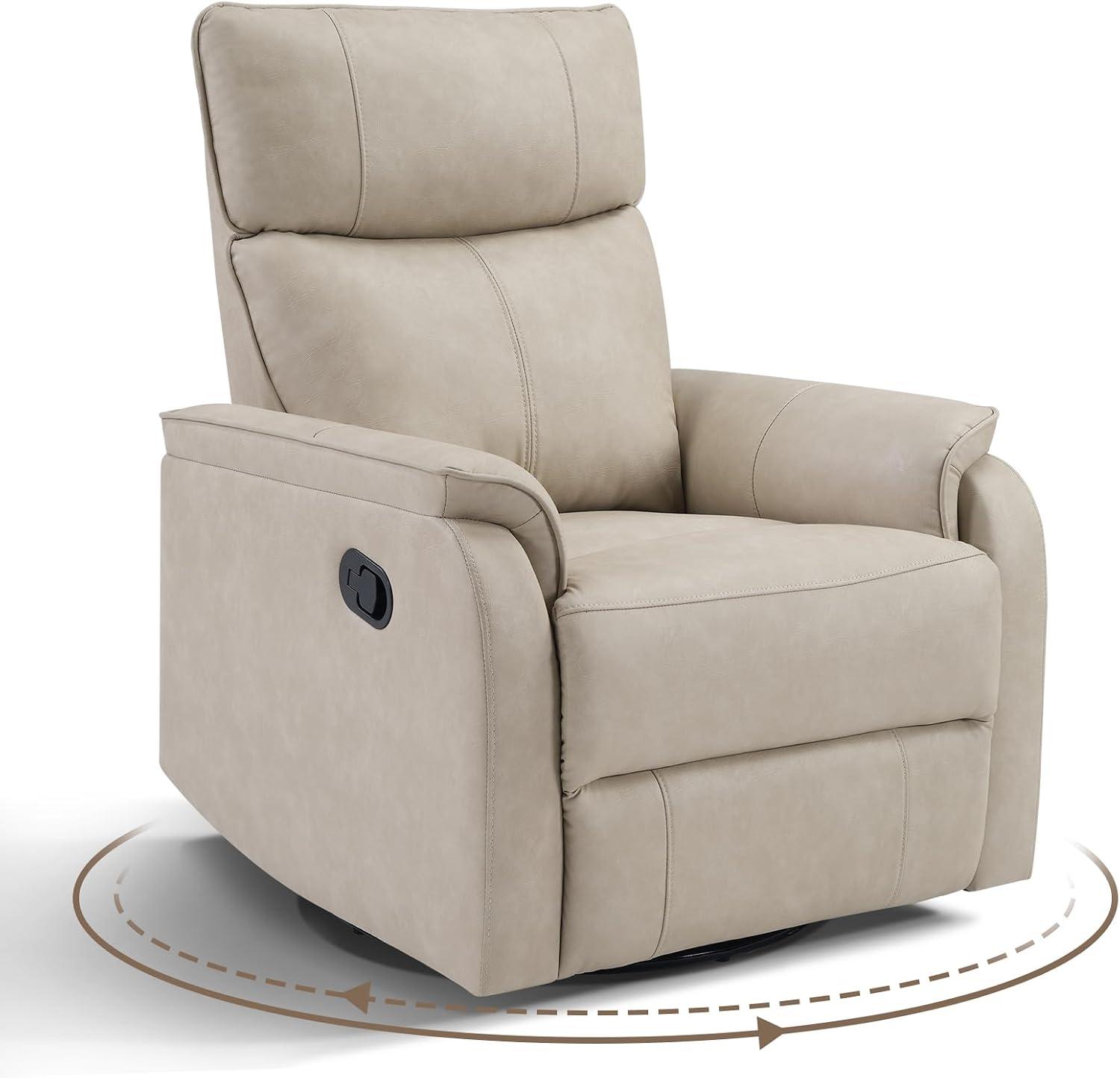 HAOMARKETS Swivel Rocker Recliner Chair, Manual Faux Leather Glider Rocking Recliners for Adults, 360° Swivel Nursery Reclining Sofa with Padded Backrest for Living Room, Beige