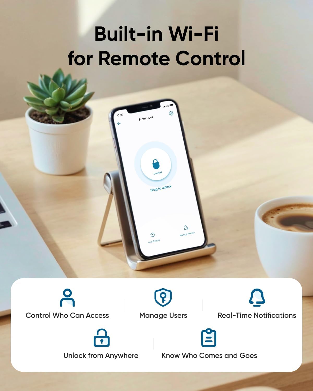 eufy Security Smart Lock C33, Keypad Door Lock with Handle, Fingerprint Door Knob, Keyless Entry Door Lock for Front Door and Bedrooms, Electronic Deadbolt, Wi-Fi, App Control, IP53 Waterproof, Nickel