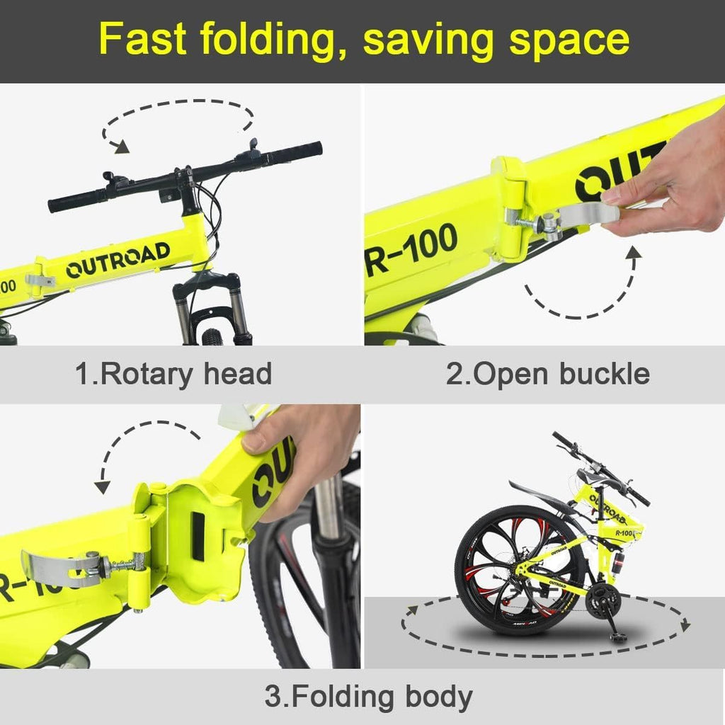 26 Inch Folding Mountain Bike with High Carbon Steel, 21 Speed City Bike with Dual Suspension, Folding Bicycle for Adults Men and Women