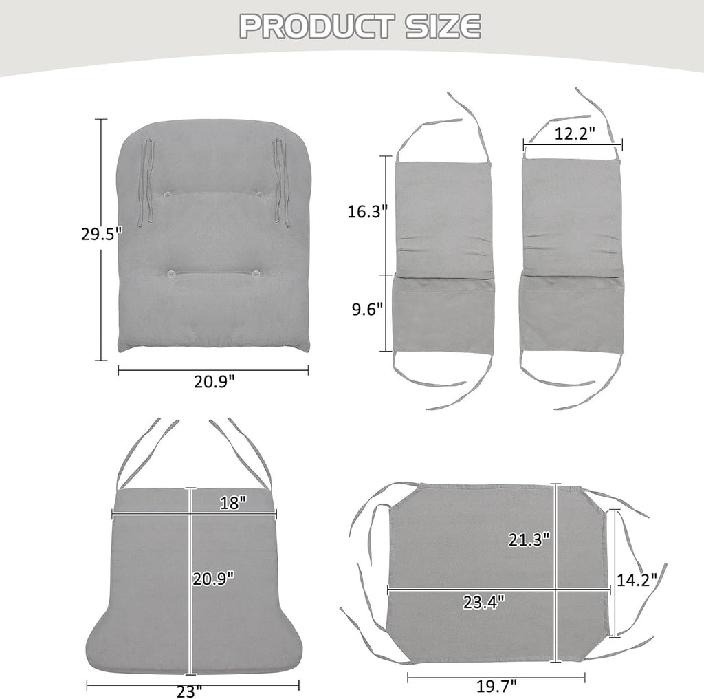 BECHAEO 5PCS Suede Glider Rocker Replacement Cushions with Ottoman Cover Thicken Soft Rocking Chair Cushion Set for Indoor Nursery Glider Rocking Chair, Light Gray