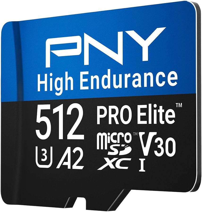 PNY 512GB PRO Elite™ High Endurance C10 U3 V30 A2 microSDXC – Up to 137.6K Continuous Recording Hours, Up to 100/90MB/s Read/Write, 4K UHD, Full HD, UHS-I, Surveillance, Home Security, Dash Cam