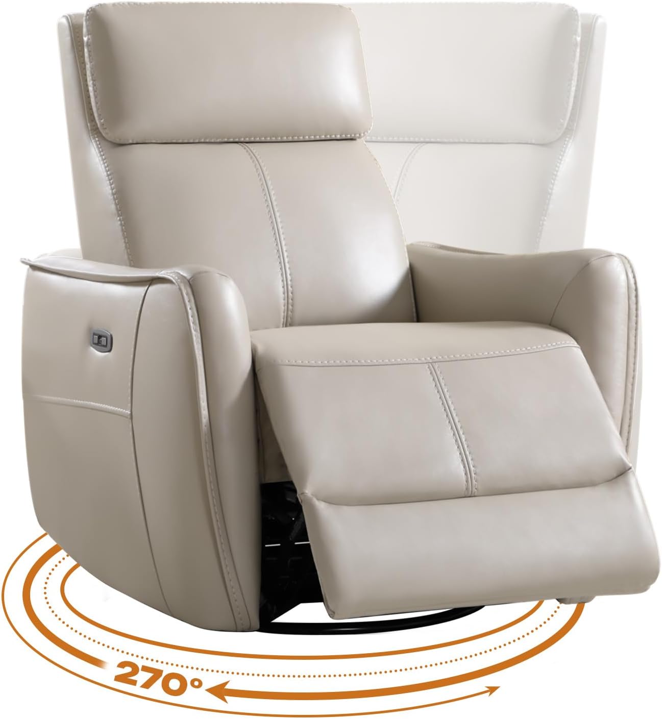 CANMOV Power Swivel Rocker Recliner Chair, Electric Swivel Glider Rocker Recliner for Nursery, Faux Leather Upholstered Rocking Reclining Chair with USB Port for Living Room,Grey