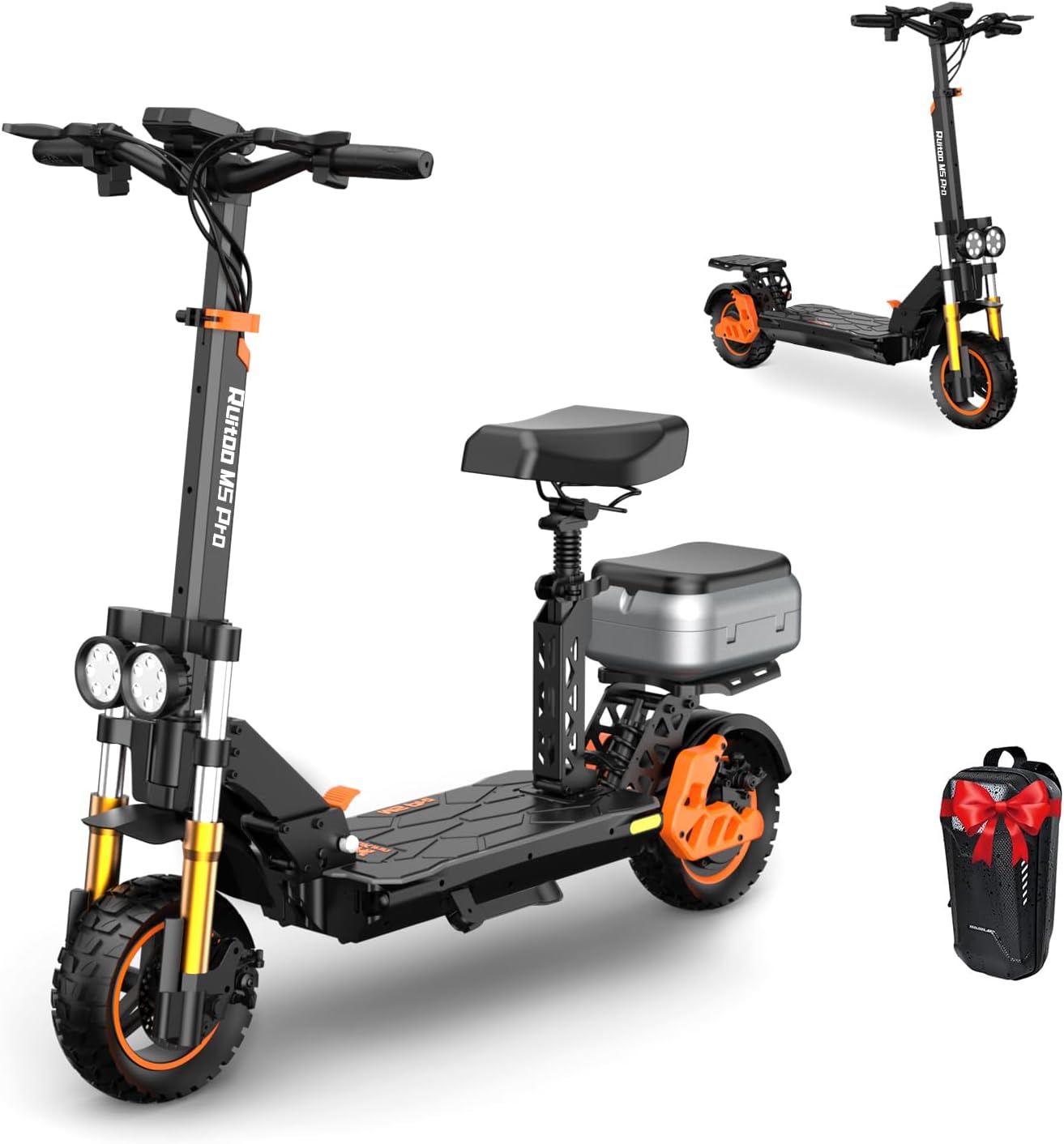 Electric Scooter Adults, 1600 W Motor Up to 50 Miles Range & 40 MPH Top Speed, 10' Off Road Tire Folding E-Scooter with Detachable Seat for Teen Commuting (UL 2272tested)
