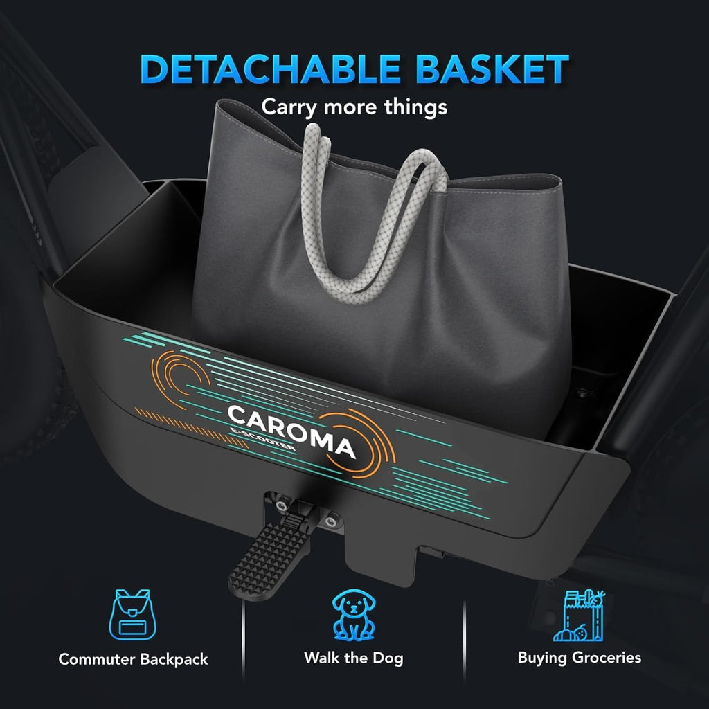 Caroma Peak 1200W Electric Scooter with Seat, 16' Fat Tire Electric Dirt Bike, Max 30Miles Ranges, Top Speed 20Mph, Electric Motorcycle Mini Bike with Basket for Pets & Cargo, UL 2272 Certified