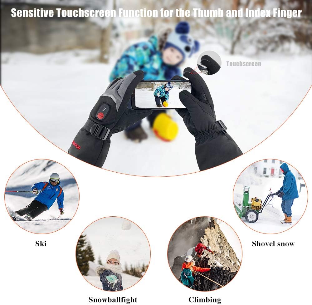 SAVIOR HEAT Rechargeable Heated Gloves with 3 Heating Levels - Electric Ski Gloves, Touchscreen, Waterproof for Men Women