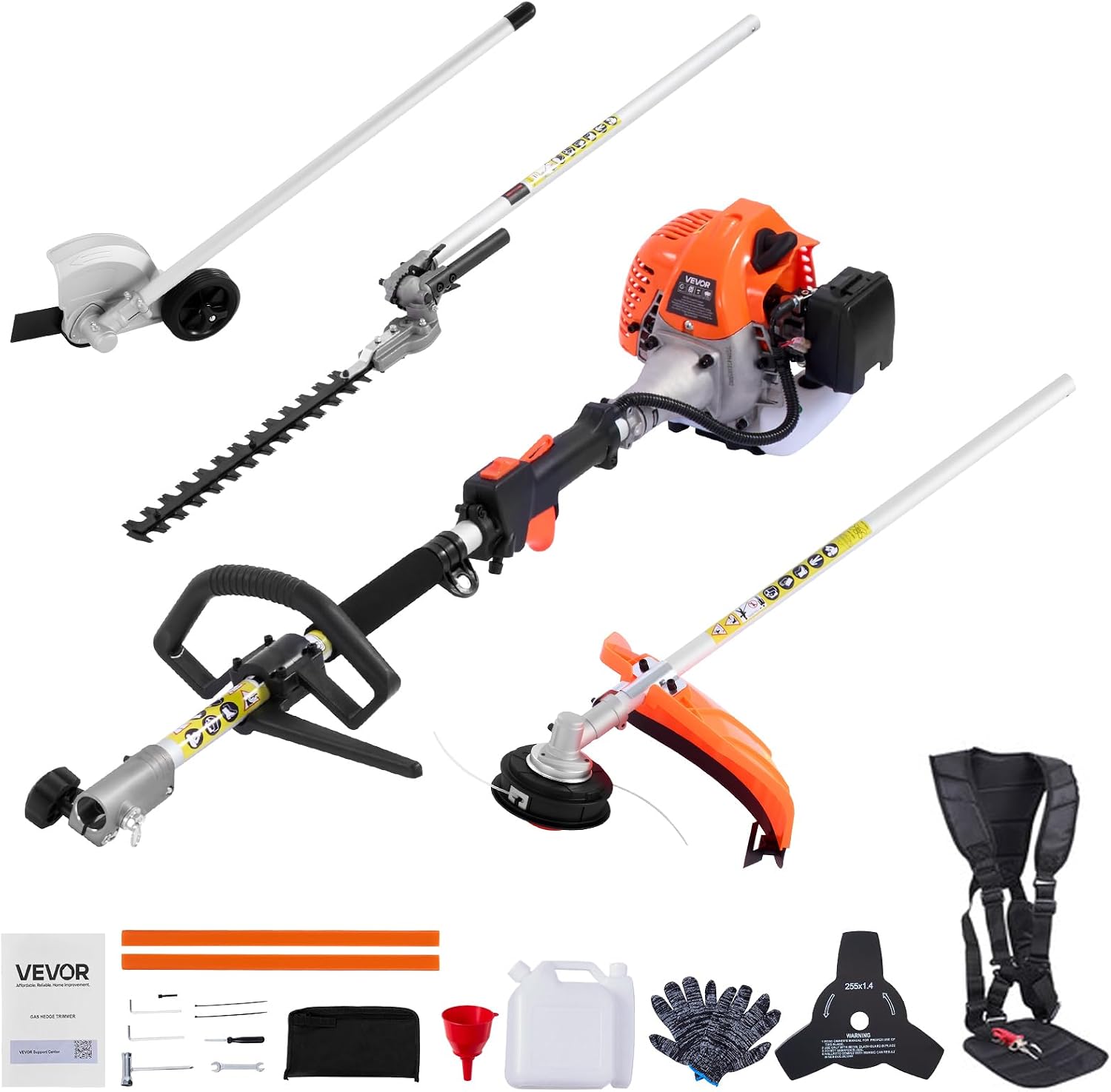 VEVOR Gas Hedge Trimmer, 2 Cycle Gas Power Handheld Hedge Trimmer, 4-in-1 26cc Weed Eater with Protective Gear Set, Includes Hedge and String Trimmer, Edger, Brush Cutter, for Trimming Shrubs & Bushes