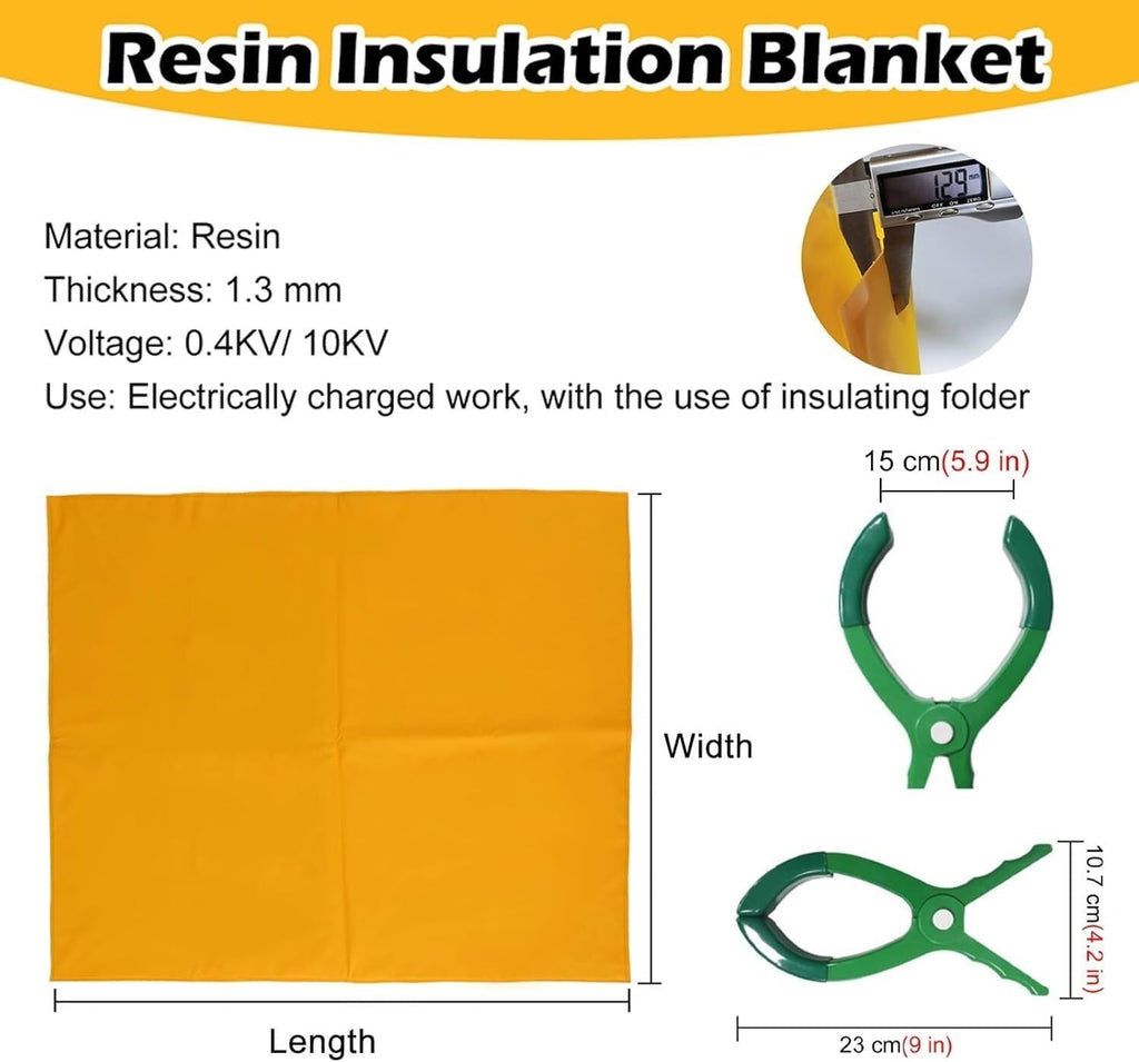 Industrial Insulation Blanket Large Electric Blanket with 3 Insulated Clamps, Outdoor Power Supply Safety Tool for Substations(0.4KV - 80x100cm(31.5x39.4in))