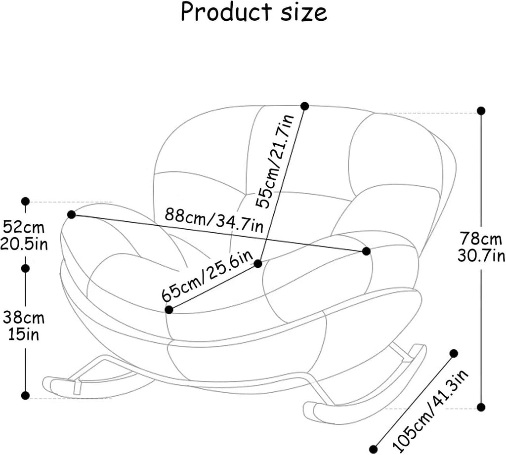 Oversized Rocking Chair for Nursery, Indoor Big Comfy Chair with High Back, 440lb Capacity Reclining Papasan Chair for Living Room (Gry)