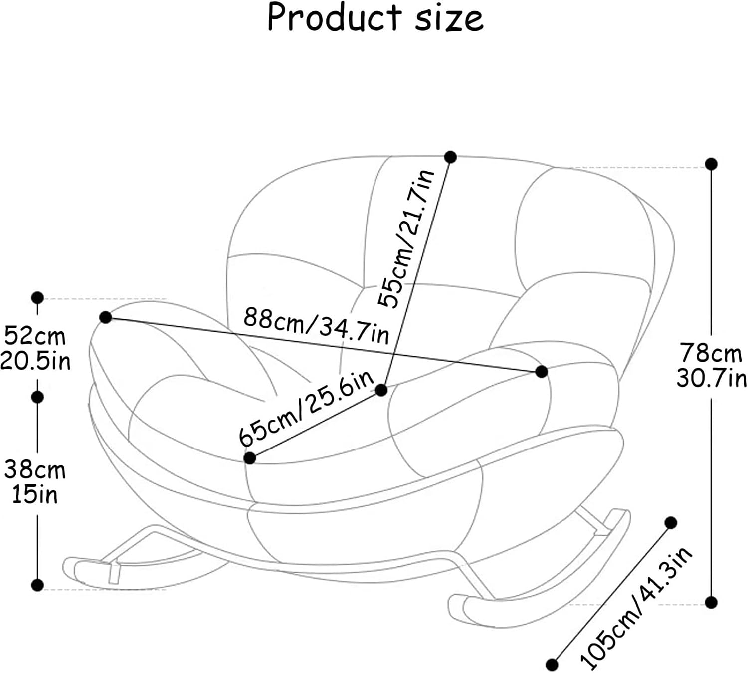 Oversized Rocking Chair for Nursery, Indoor Big Comfy Chair with High Back, 440lb Capacity Reclining Papasan Chair for Living Room (Gry)