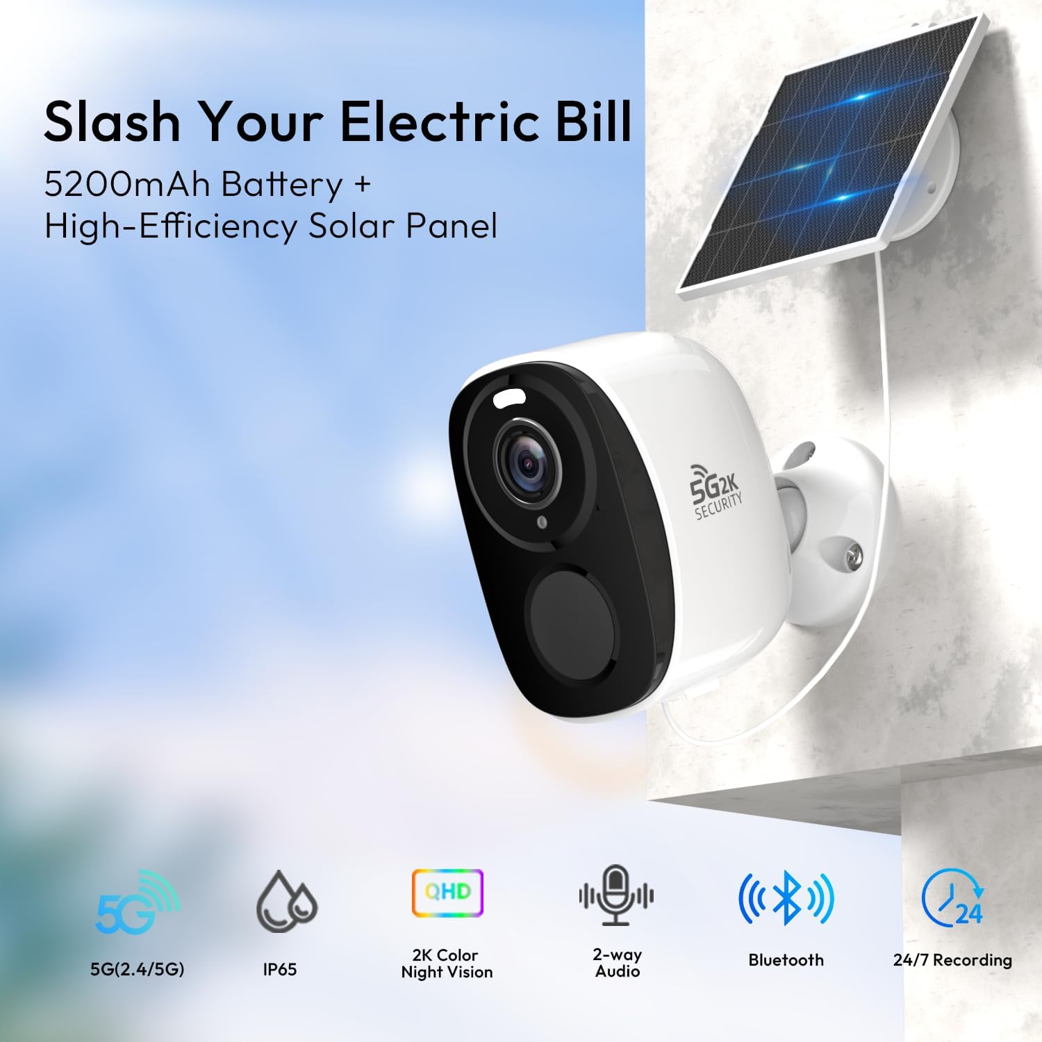 4PC Wireless Solar Outdoor Security Camera, 2.4/5G WiFi Outdoor Camera Wireless with Solar Panels,2K Color Night Vision, IP65 Waterproof, AI Motion Detection, 2 Way Talk, IP65, SD/Cloud,Works w/Alexa