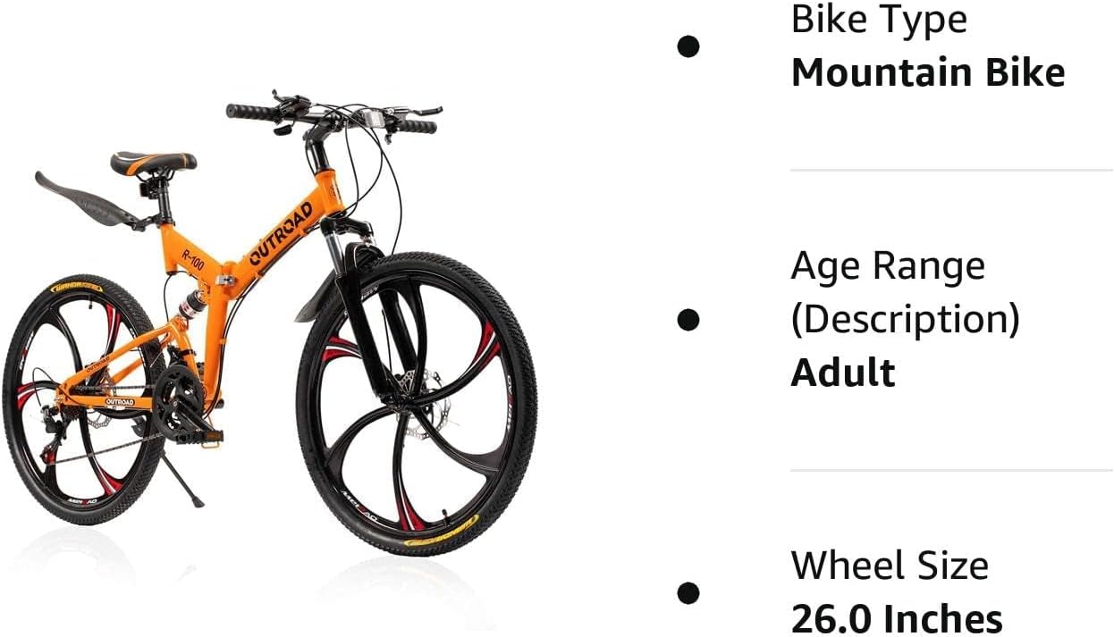 26 ich Folding Mountain Bike, 21 Speed High Carbon Steel Mountain Bike for Adults with 26 Inches Durable Tires, Front Suspension Folding Bicycle for Women and Man | 26 ich, High Carbon Steel, Durable Tires, Front Suspension, Folding Bicycle