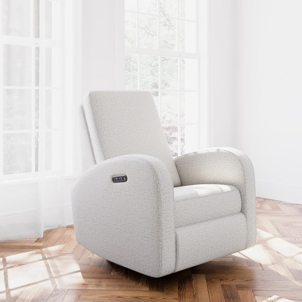 Storkcraft Santa Monica Power Recliner Swivel Glider (Steel Basketweave) – GREENGUARD Gold Certified, CertiPUR-US Certified Foam, Effortless Electronic Power Recline, USB-A & USB-C Charger