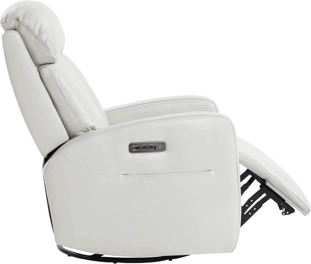 CHITA Leather Power Swivel Recliner Chair for Adults, Triple Motor Electric Rocker Recliner for Living Room with Adjustable Headrest and Lumbar Support, USB & Type-C Charging Ports, Creamy Grey