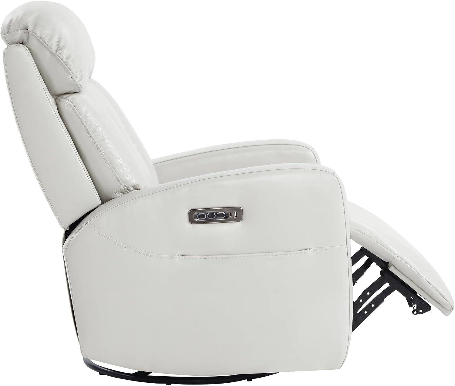 CHITA Leather Power Swivel Recliner Chair for Adults, Triple Motor Electric Rocker Recliner for Living Room with Adjustable Headrest and Lumbar Support, USB & Type-C Charging Ports, Creamy Grey