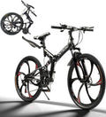26 Inch Folding Mountain Bike with High Carbon Steel, 21 Speed City Bike with Dual Suspension, Folding Bicycle for Adults Men and Women