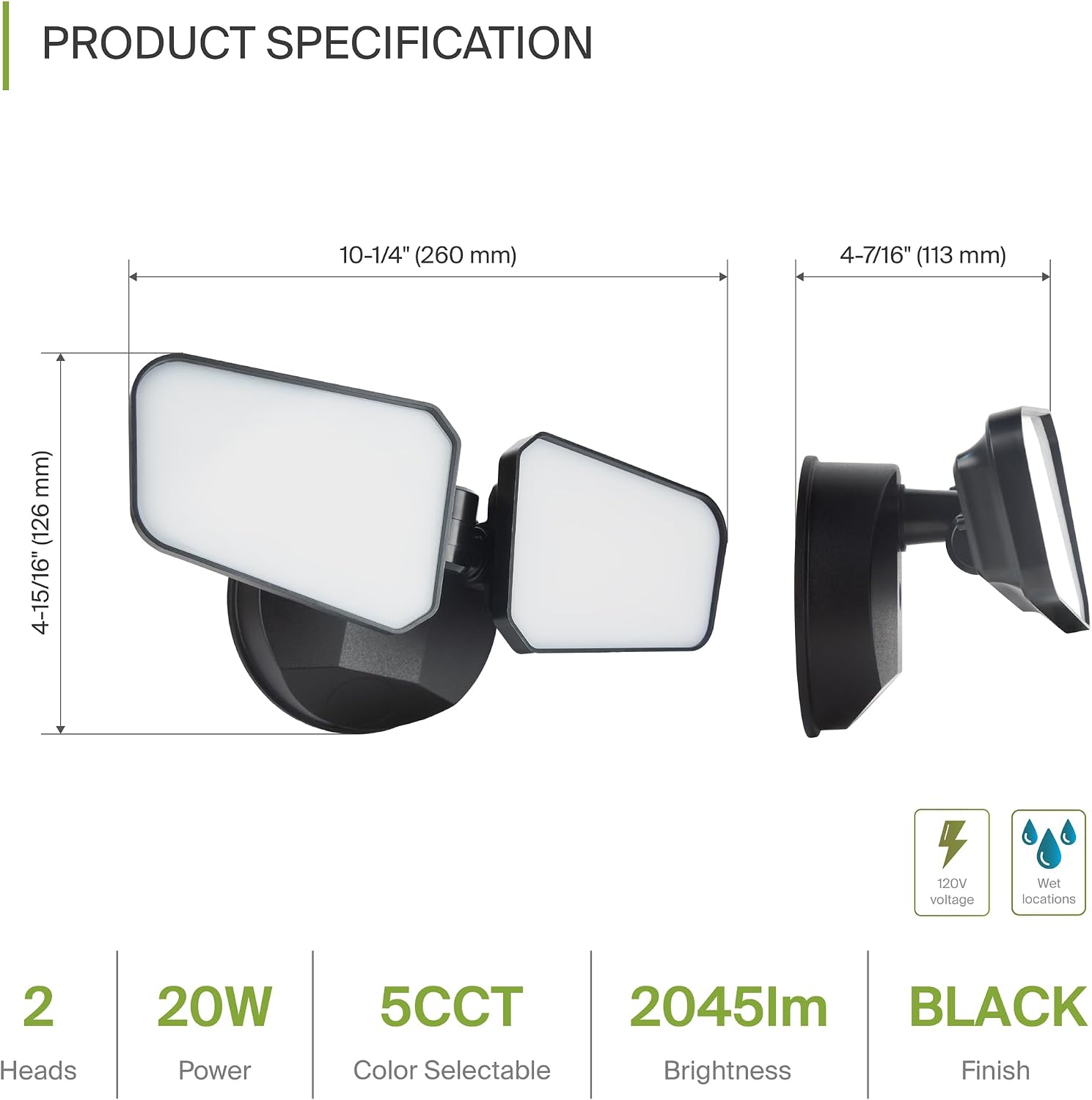 ASD LED Security Flood Lights Outdoor, 20W 5CCT 2700K-5000K, Rotatable Heads, Wired Flood Light, 150° Side-to-Side, 180° Up and Down, IP65 Wet Locations, UL DLC, 145000 hr Lifespan, Black, 8 Pack