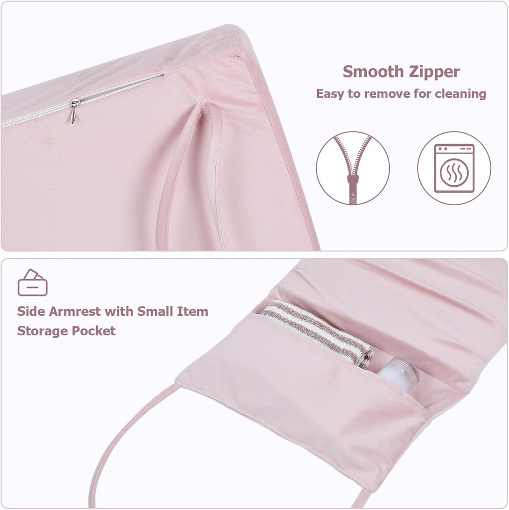 5PCS Glider Rocker Replacement Cushions Thick Soft Velvet Glider Cushions Replacement Set with Ottoman Cushion and Storage Pockets, Light Pink