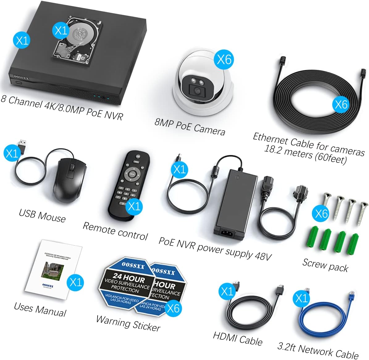 (2026 Update) 4K PoE Security Camera System, 6 Wired Dome Cameras Outdoor Indoor, 130° Wide Angle, 8CH NVR with 2TB HDD, Built-in Mic, Free App Remote Access, No Monthly Fee, 45 Days Recording
