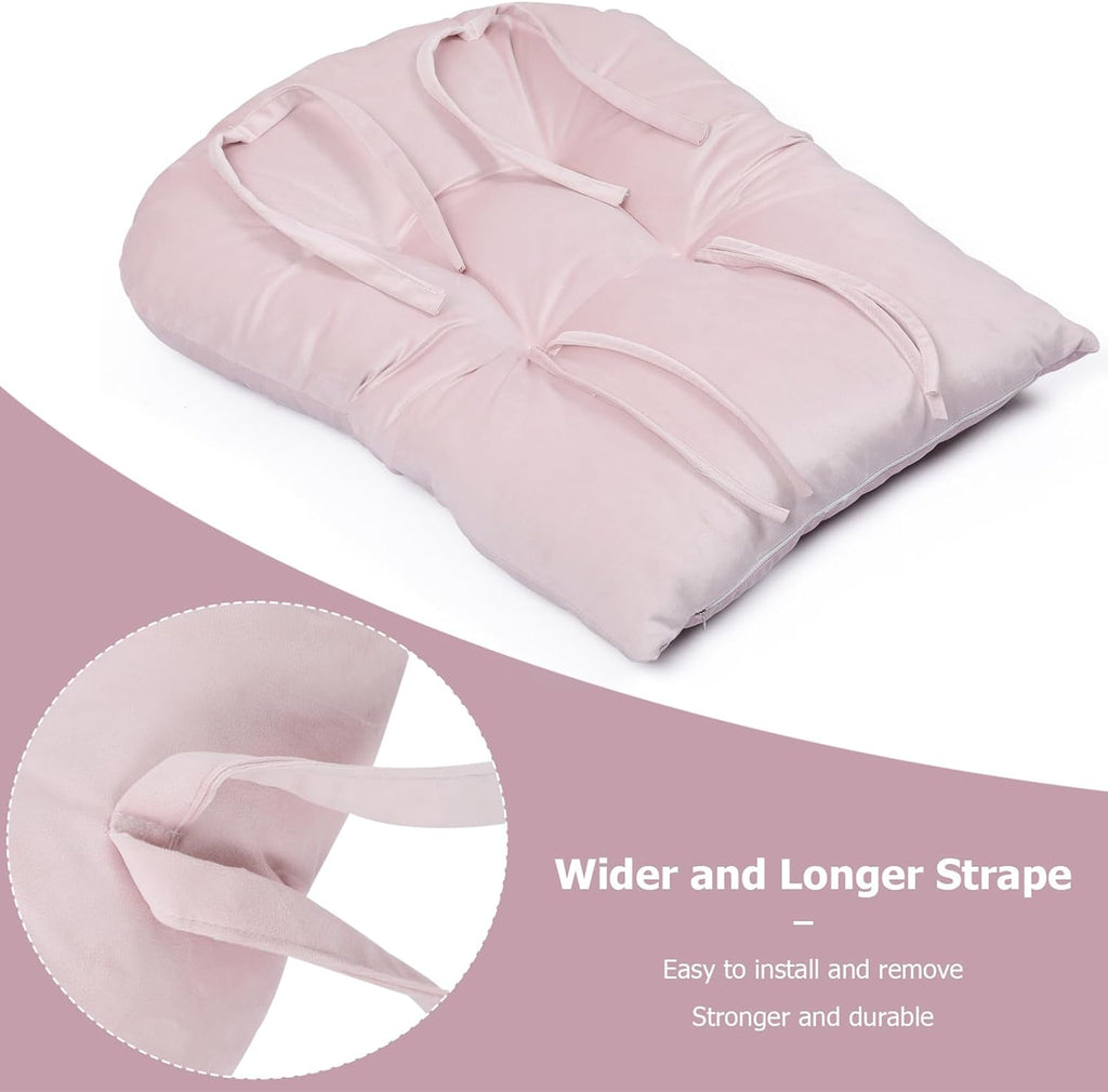 5PCS Glider Rocker Replacement Cushions Thick Soft Velvet Glider Cushions Replacement Set with Ottoman Cushion and Storage Pockets, Light Pink