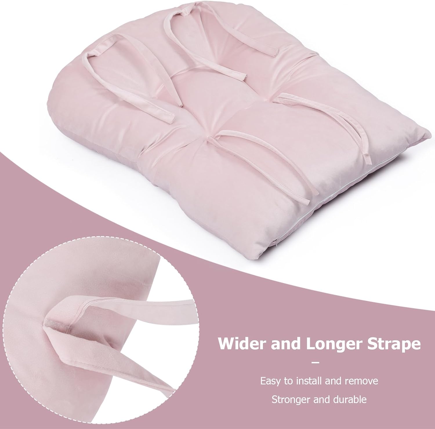 5PCS Glider Rocker Replacement Cushions Thick Soft Velvet Glider Cushions Replacement Set with Ottoman Cushion and Storage Pockets, Light Pink