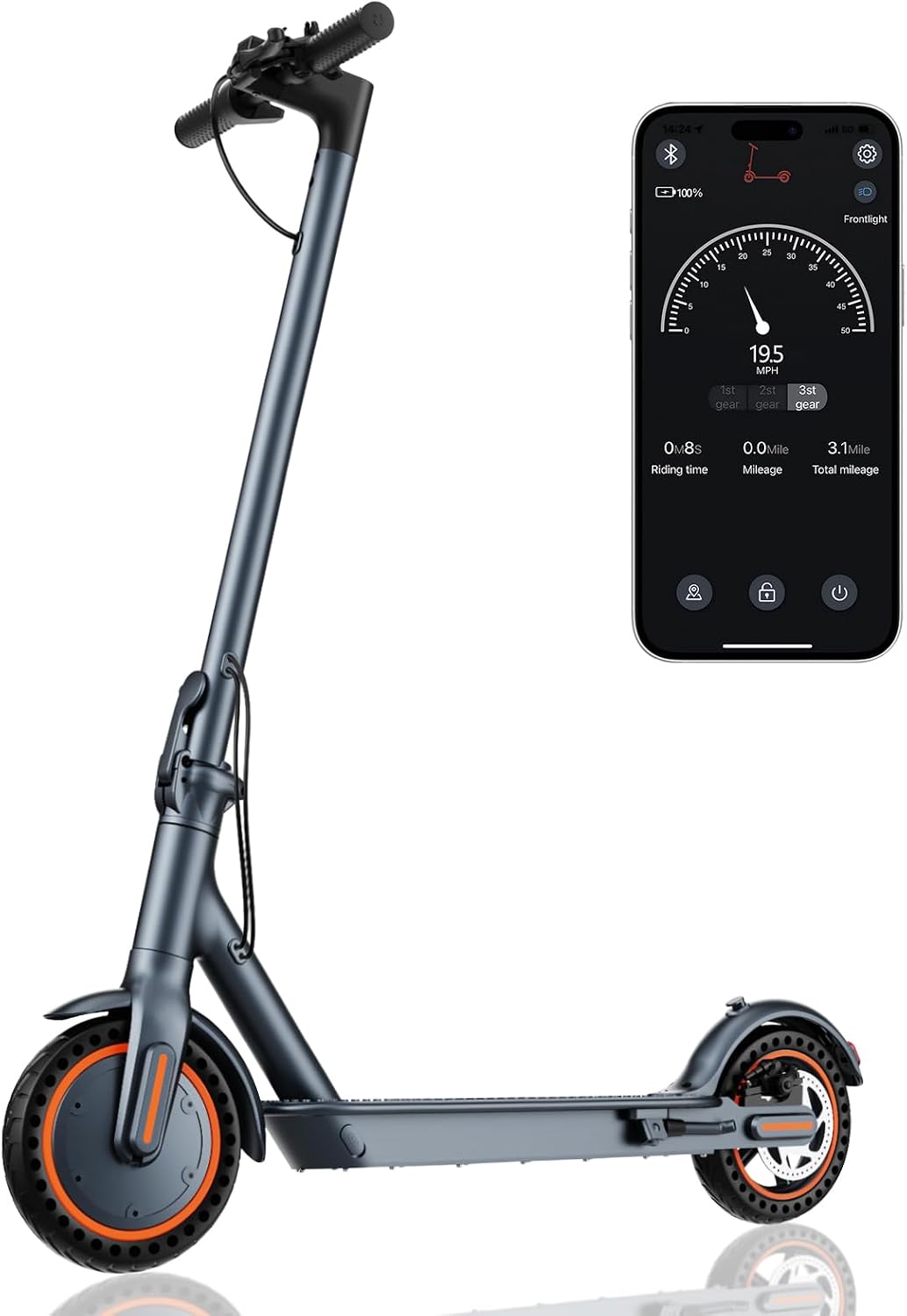 Electric Scooter for Adults，8.5' Solid Tires, Max 19 Mph Speed, 19 Miles Long Range, 264 lbs Load, 350W Motor, Foldable E-Scooter for Adults with Dual Braking System & App Control
