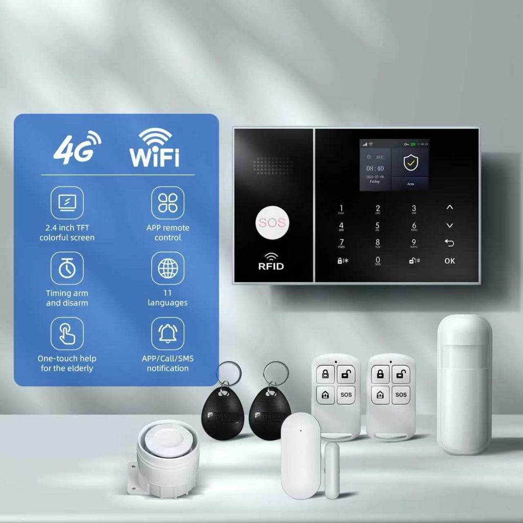 LWOHSI PG108 Alarm System for Home Security,WiFi+GSM 4G DIY Alarm Kit with Phone APP Alert, Door/Window Sensor, Remote, Compatible with Alexa and Google for House, Apartment