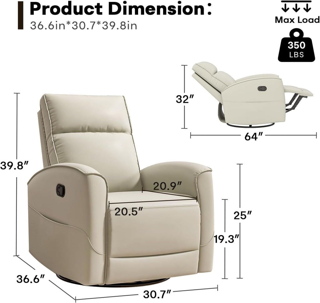 HAOMARKETS Swivel Rocker Recliner Chair, Manual Faux Leather Glider Rocking Recliners for Adults, 360° Swivel Nursery Reclining Sofa with Storage Pocket
