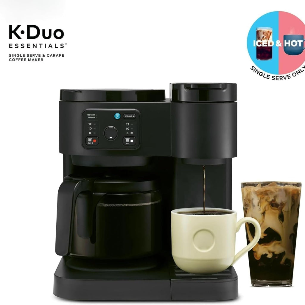 K-Duo Essentials Coffee Maker for Hot and Iced Drinks, Single Serve KCup Pod Brewer and 12 Cup Carafe Drip Coffee Pot, 72 oz Water Reservoir,Pause & Pour Feature, Perfect for Home & Office Use