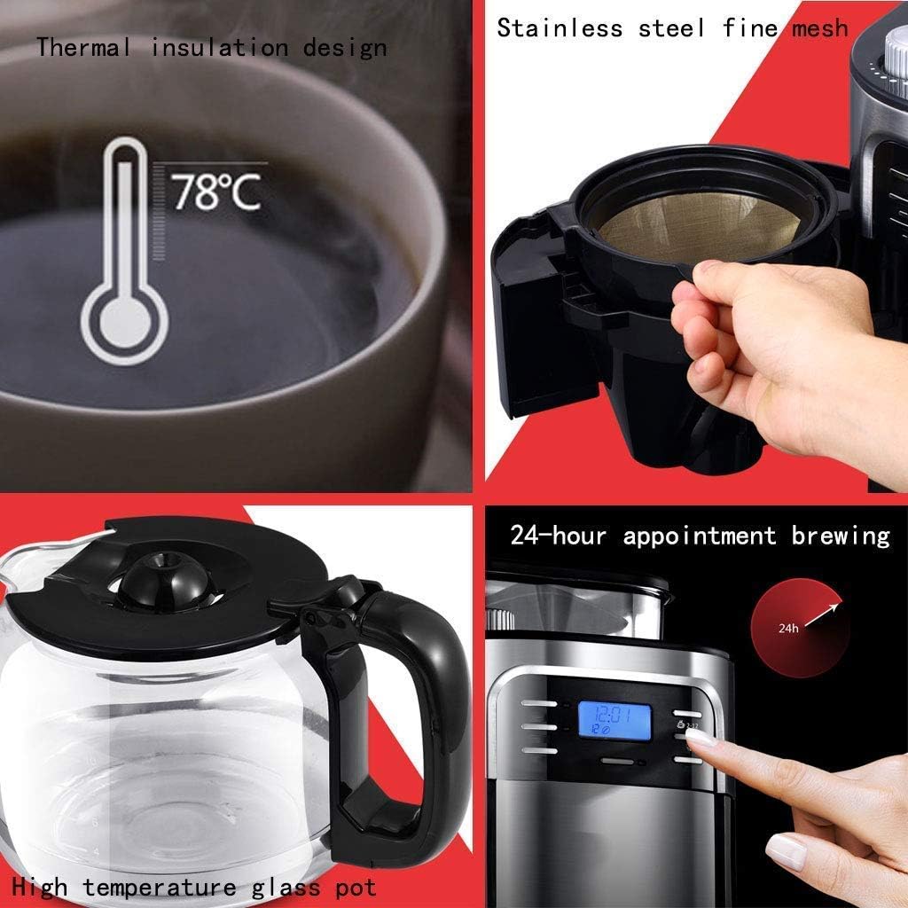 Coffee machine Coffee Maker 15-Cup Coffee Makers With Timer Mode And Auto-Off Function Grind Coffee Machine With Removable Filter Basket Stainless Steel Black