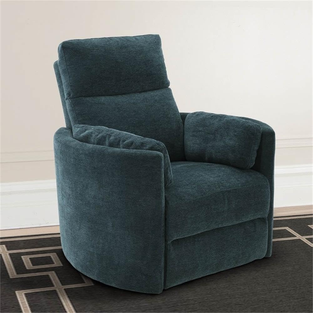 Pemberly Row Polyester Power Swivel Glider Recliner in Peacock Blue with USB Charging Ports and 2 Comfort Pillows for Living Room