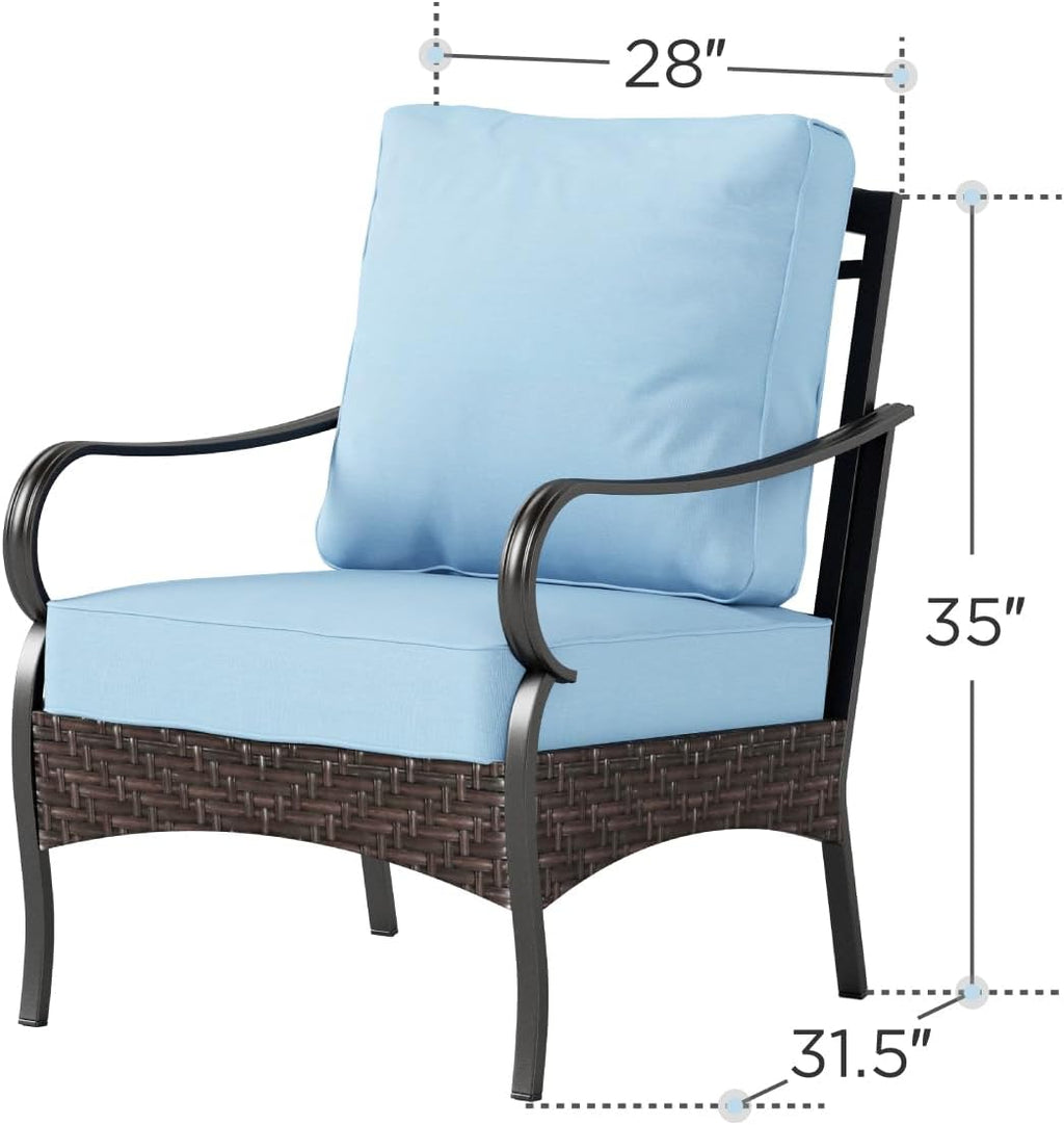 PHI VILLA Patio Chairs Set of 2, Outdoor Wicker Chairs with Thick Cushion, All Weather High Back Outdoor Furniture for Balcony Porch and Yard