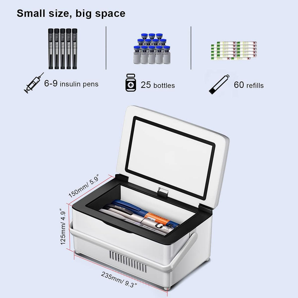 （Upgraded version） Insulin Cooler Case portable Diabetic cooler Box Mini Drug Refrigerator Keeping Cooling 2-8℃ with handle, alarm & USB Chargerable（1 layer Celsius temperature