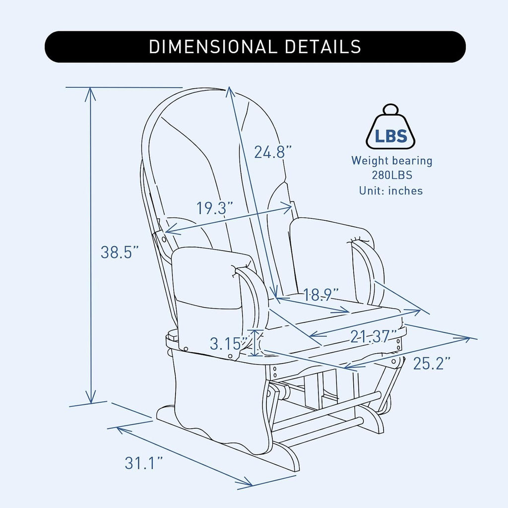 Rubber Wood Gliding Rocking Chair for Nursery, Rocking Chair Glider Rocker with Arm Rest, Padded Cushion for Living Room Bedroom Reading Room, 280lbs Weight Capacity, Blue