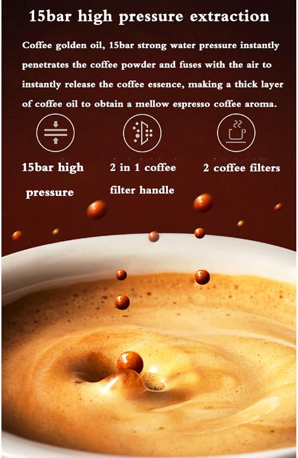 Coffee Machine Espresso Machine 15 Bar Pump Pressure Home Small Milk Frother Coffee Machine,Suitable for Mocha Cappuccino Latte