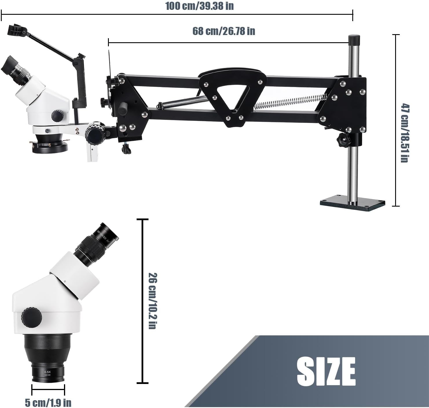 DZQ Multi-Directional Microscope with Spring Bracket, 7X-45X Magnification Jewelry Microscope, Micro Jewelry Inlaid Stand with Ring LED Light